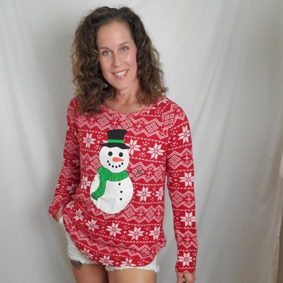 Snowman holiday Christmas long sleeved tee - Picture 3 of 7